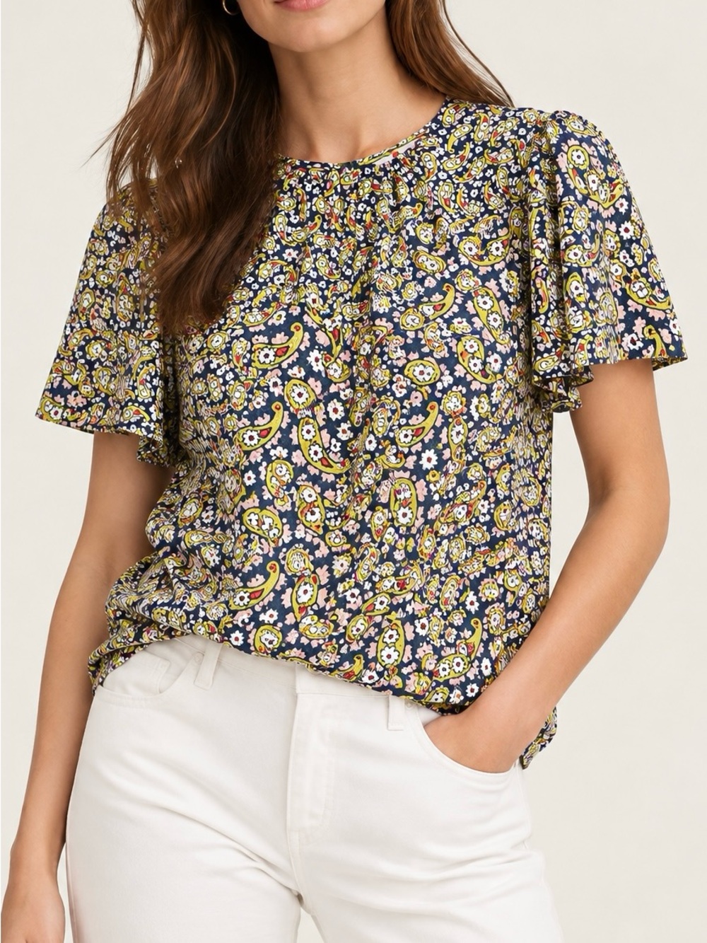 Boden Paisley Floral Silk Blend Short Sleeve Blouse Size 10